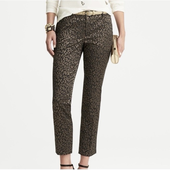 Banana Republic Pants - Banana Republic Camden Pants 2 Black Bronze Metallic Leopard Print Straight Leg